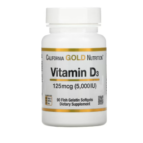 California Gold Nutrition, Vitamin D3, 125 mcg (5,000 IU), 90 Fish Gelatin Softgels